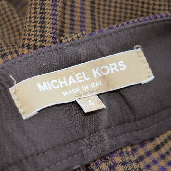 Michael Kors Runway Collection Italian Wool Brown Plaid Straight Leg Pants Sz 4 - Picture 3 of 9